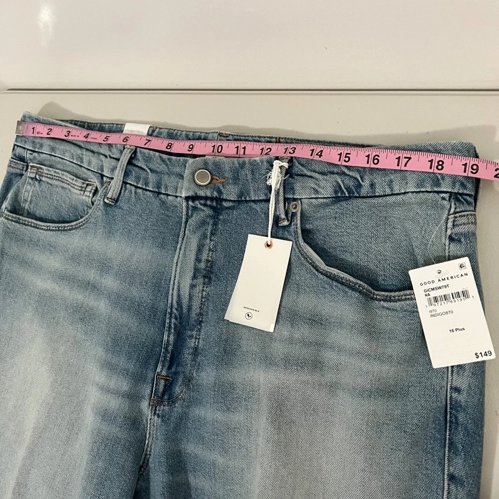 GOOD AMERICAN Good Icon Straight High Rise Jeans Distressed Light‎ Wash Size 16